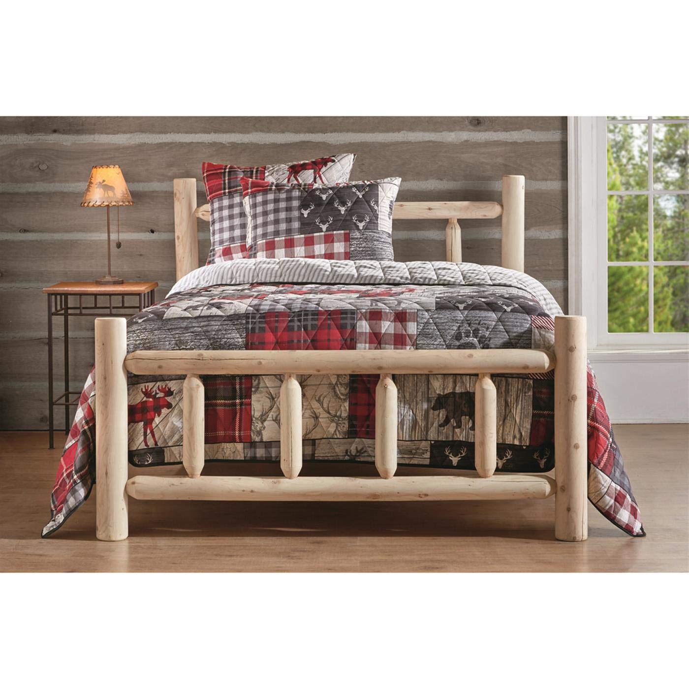 Cedar Log Queen Bed with Headboard and Footboard, Rustic Natural Unfinished Wooden Bed Frames