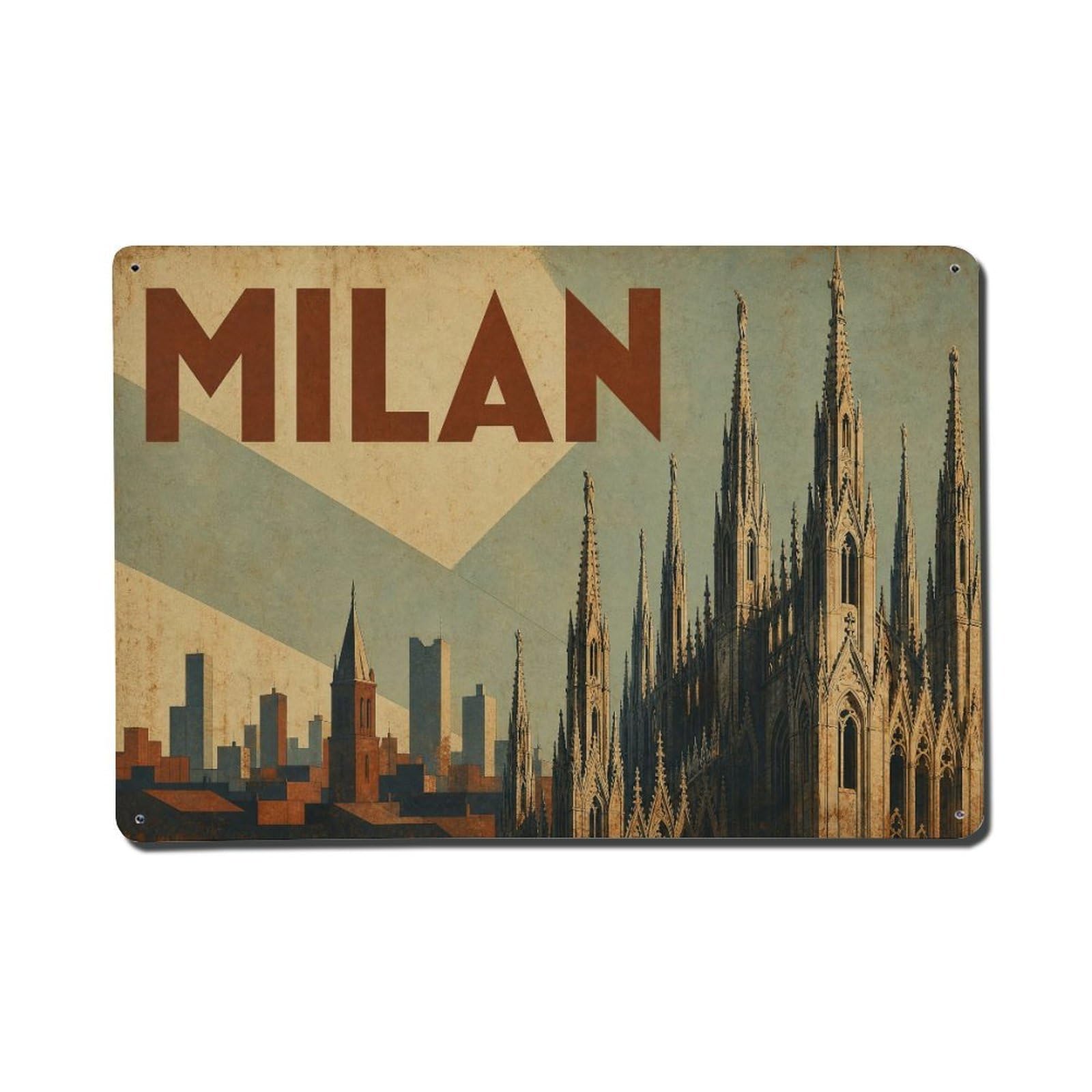Huiyhb 8X12inch(20X30cm) Vintage Travel Milan Cathedral Spires Skyline Italy Metal Tin Sign