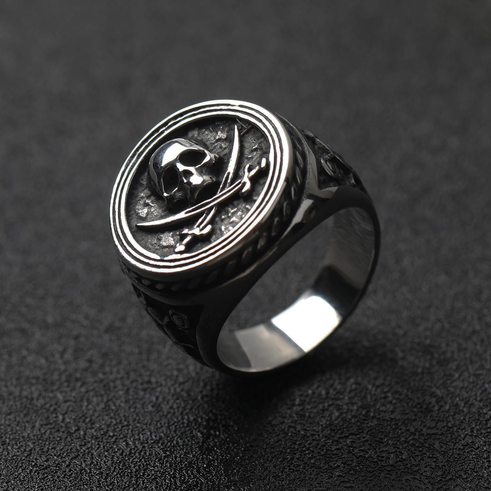 VELESAY Anello Uomo Acciaio Inossidabile Anelli Vintage Gotico Teschio Cranio Anello Chevalier Uomo Teschio Anello Donna Teschio Rock Biker Punk Anello Hip Hop Skull Halloween Anello