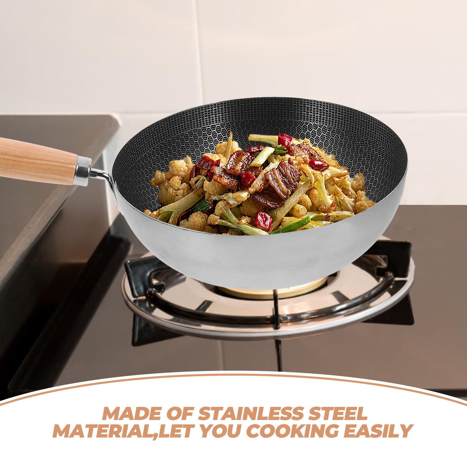 Abaodam Padella e Facile da Pulire Manico Ergonomico per Friggere in Acciaio Inossidabile Struttura a Nido D'ape per Cucina e Grill