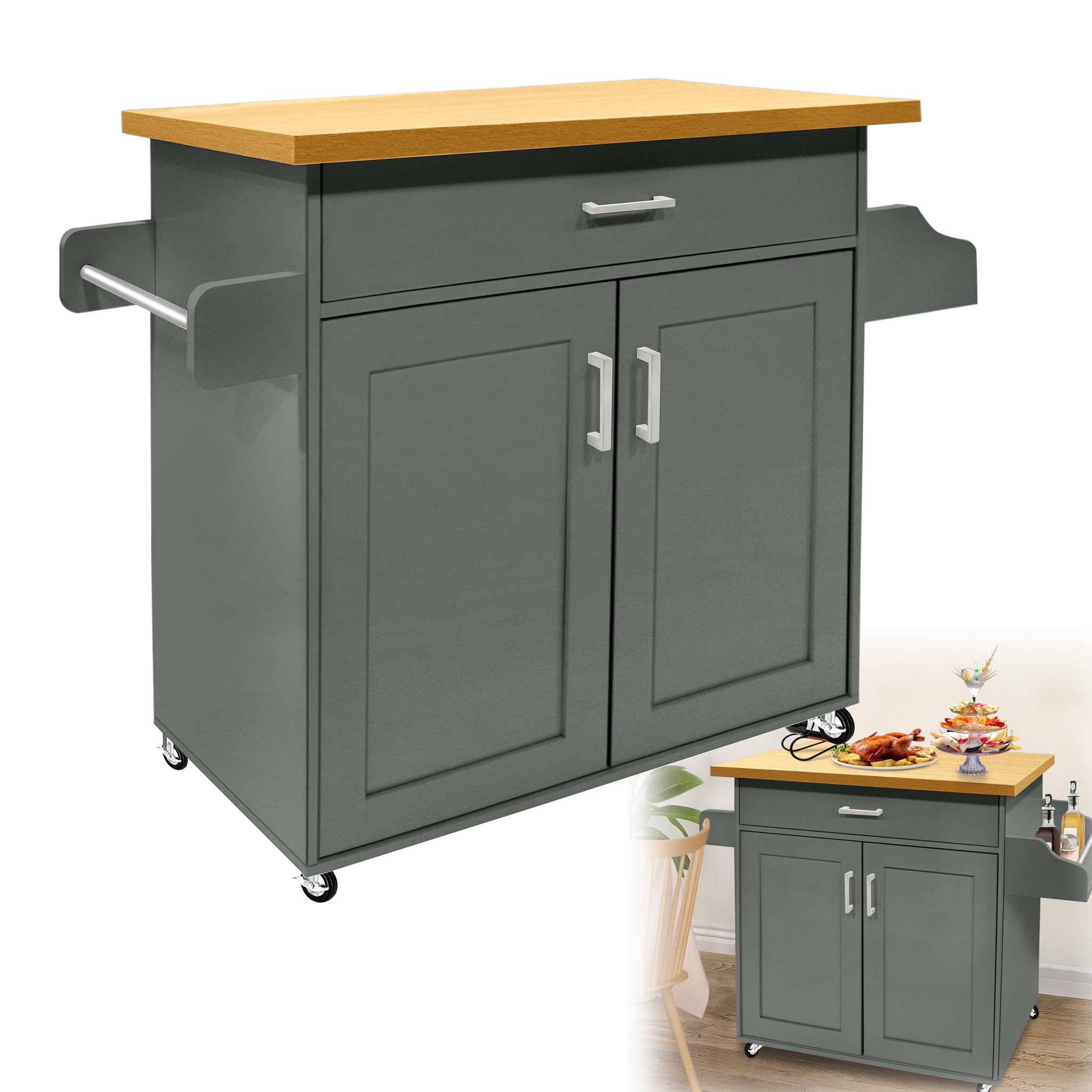Carrello Da Cucina Multilivello Con Ruote, 5 Ripiani Regolabili (Cesti In Metallo E Piano In Legno) – Mobile Per Verdure, Dispensa, Ufficio
