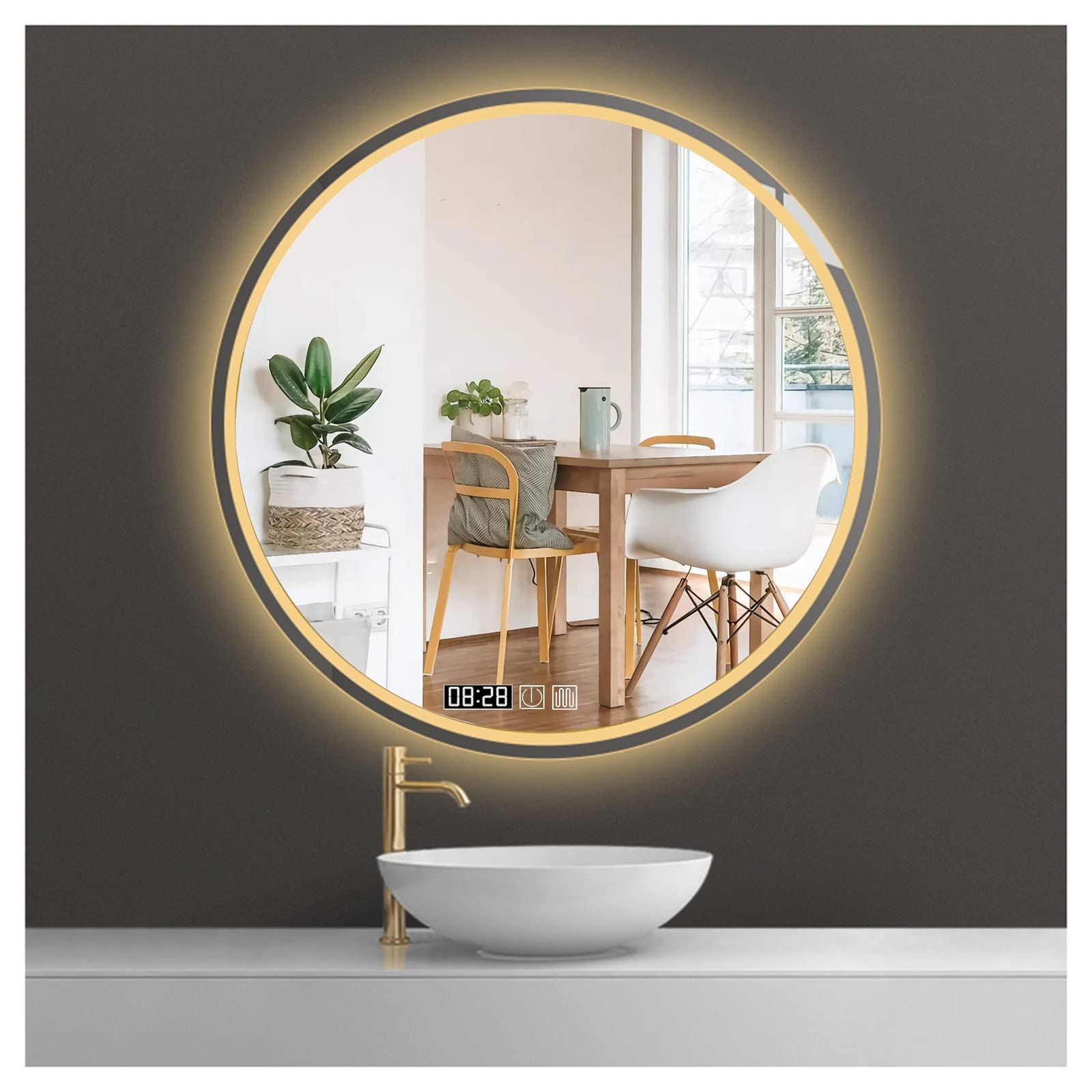 Amazon.co.jp: 壁掛け鏡、50/60/70/80cm LEDバックライト付き