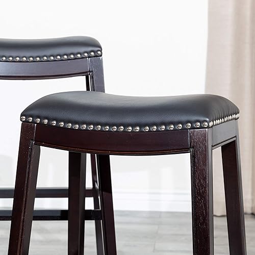 Miniatura 73 de DTY Indoor Living Durango - Taburete de cuero regenerado, taburete de mostrador de 24 pulgadas, acabado espresso, asiento de cuero negro Acabado