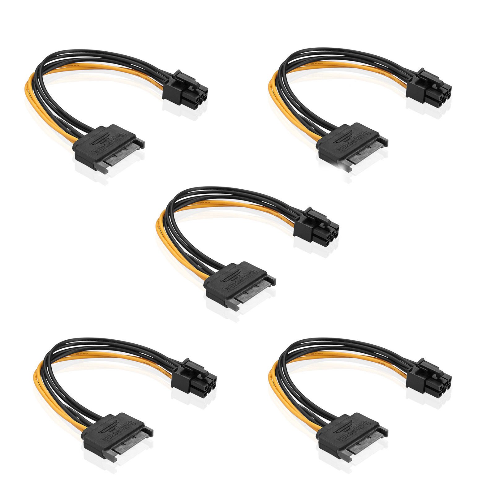 Generic 5X SATA 15PIN Male to 6PIN PCI-E Female Video Card Power Cable 20cm