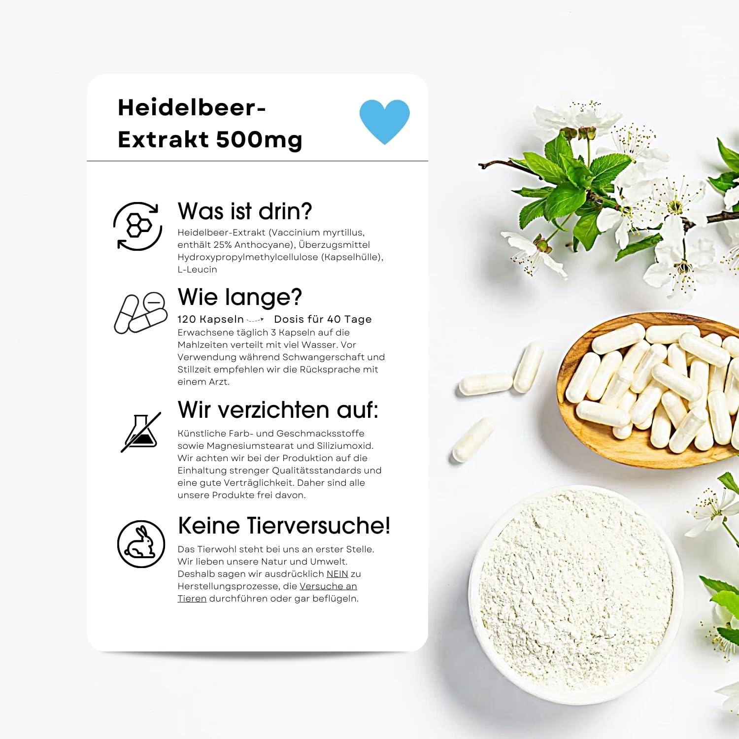 Fair & Pure Heidelbeer-Extrakt 500mg mit Anthocyanen, 120 Kapseln, Nahrungsergänzungsmittel vegan ohne Magnesiumstearat, in Deutschland hergestellt