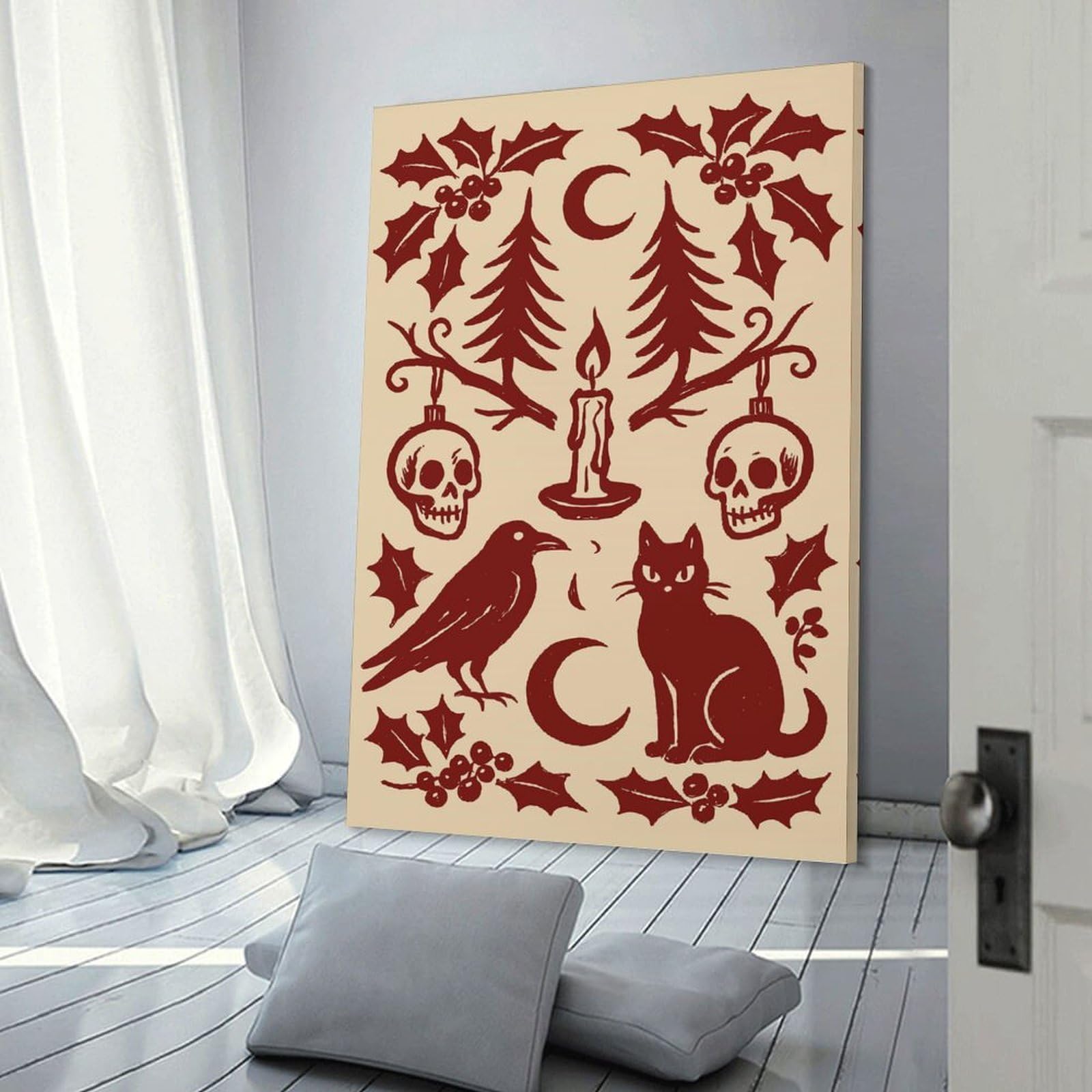 Junmoney Gothic Halloween And Christmas Illustration Wall Art Print 08x12inch(20x30cm), for Home, Office, Studio Or Guest Room, A Flexible Wall Accent for Shared Spaces