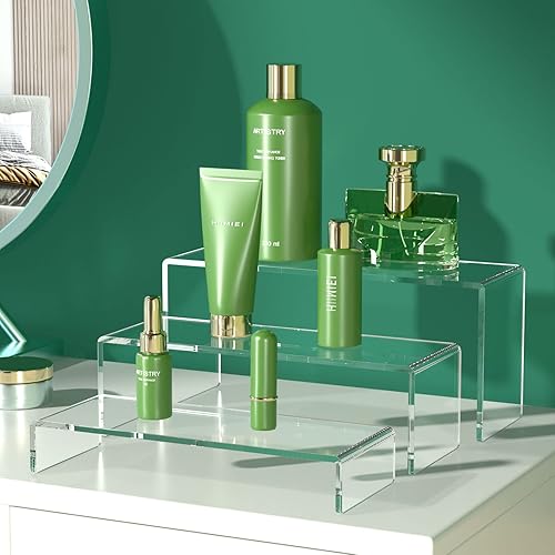 Miniatura 5 de HIIMIEI Elevador de exhibición de acrílico, 3 escalones de 9 pulgadas, elevadores de acrílico grandes, estante de exhibición rectangular