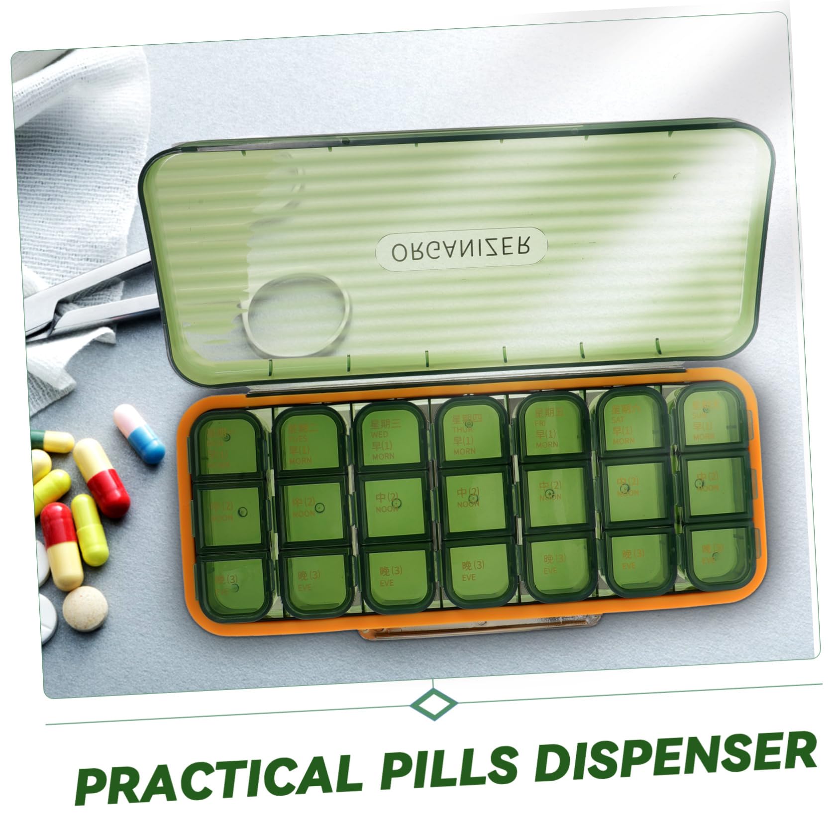 Organizador de Medicamentos Portátil 7 Días Multirejilla Verde