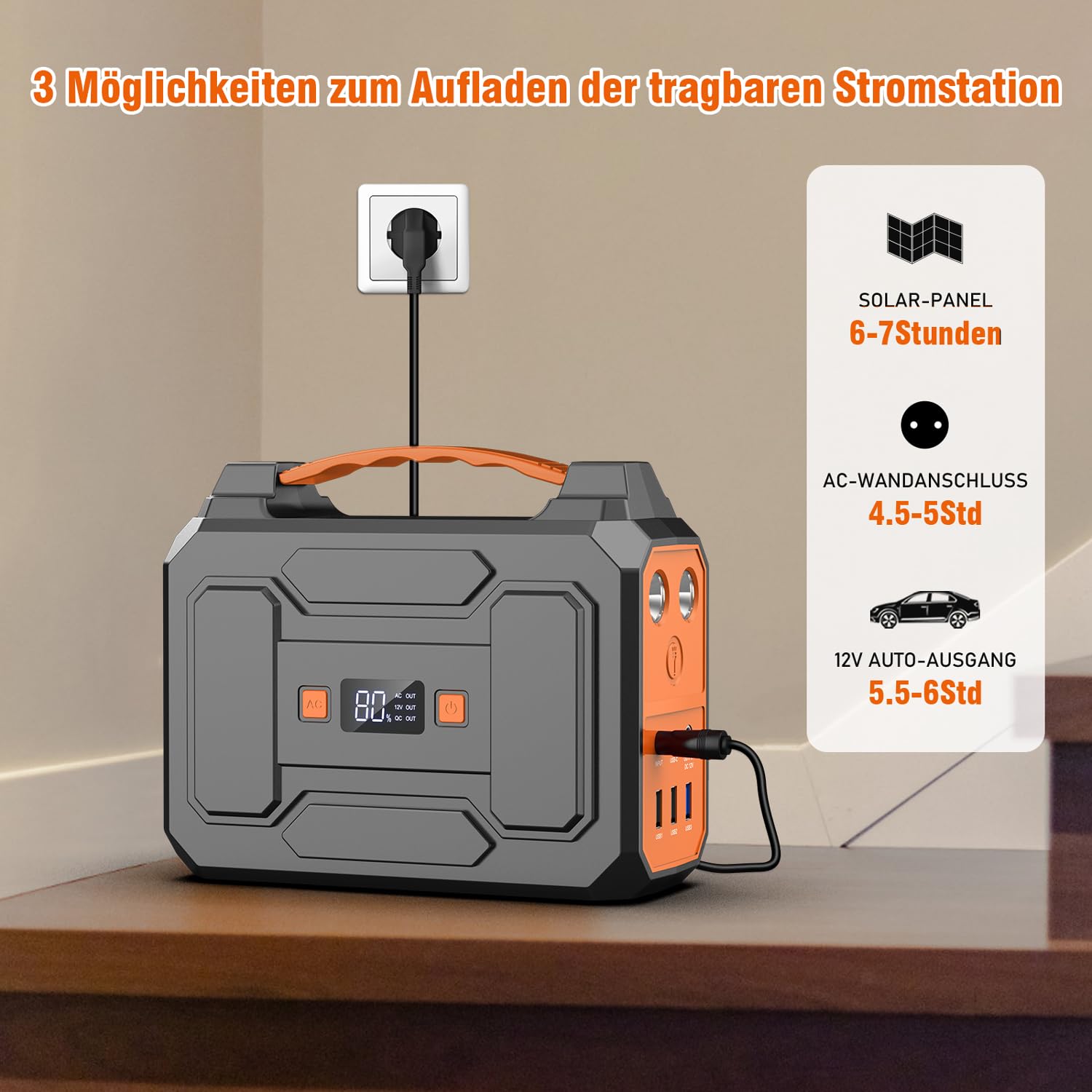Powkey Powerstation mit Solarpanel 99Wh Tragbare Powerstation mit 40W Faltbare Solarpanel 100W Solargenerator mit 230V AC Ausgang/18W USB-A/USB-C für Wohnmobil Camping，schwarz-orange