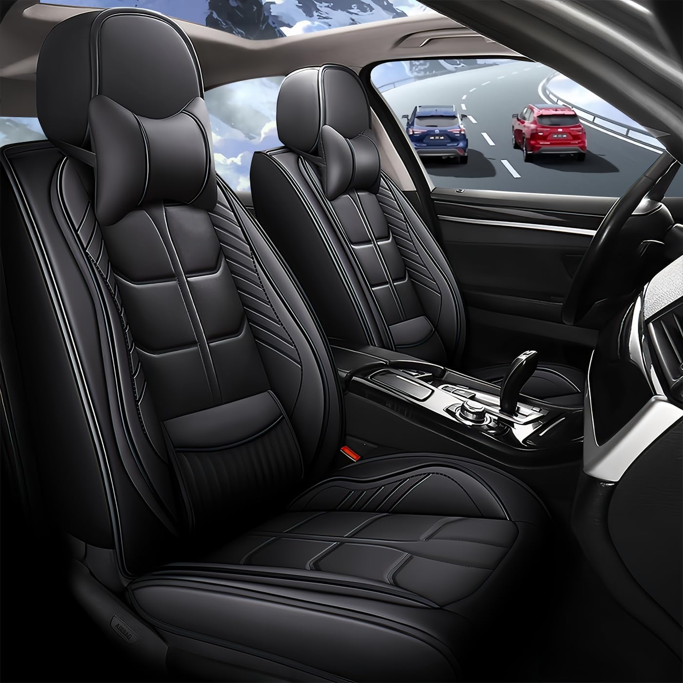 Custom Fit for Chevy Traverse 2009-2025 Car Seat Covers Full Set,Heavy Duty Waterproof & Pet-Friendly | PU Leather Seat Protectors | 7-Seats with Pillow,Black