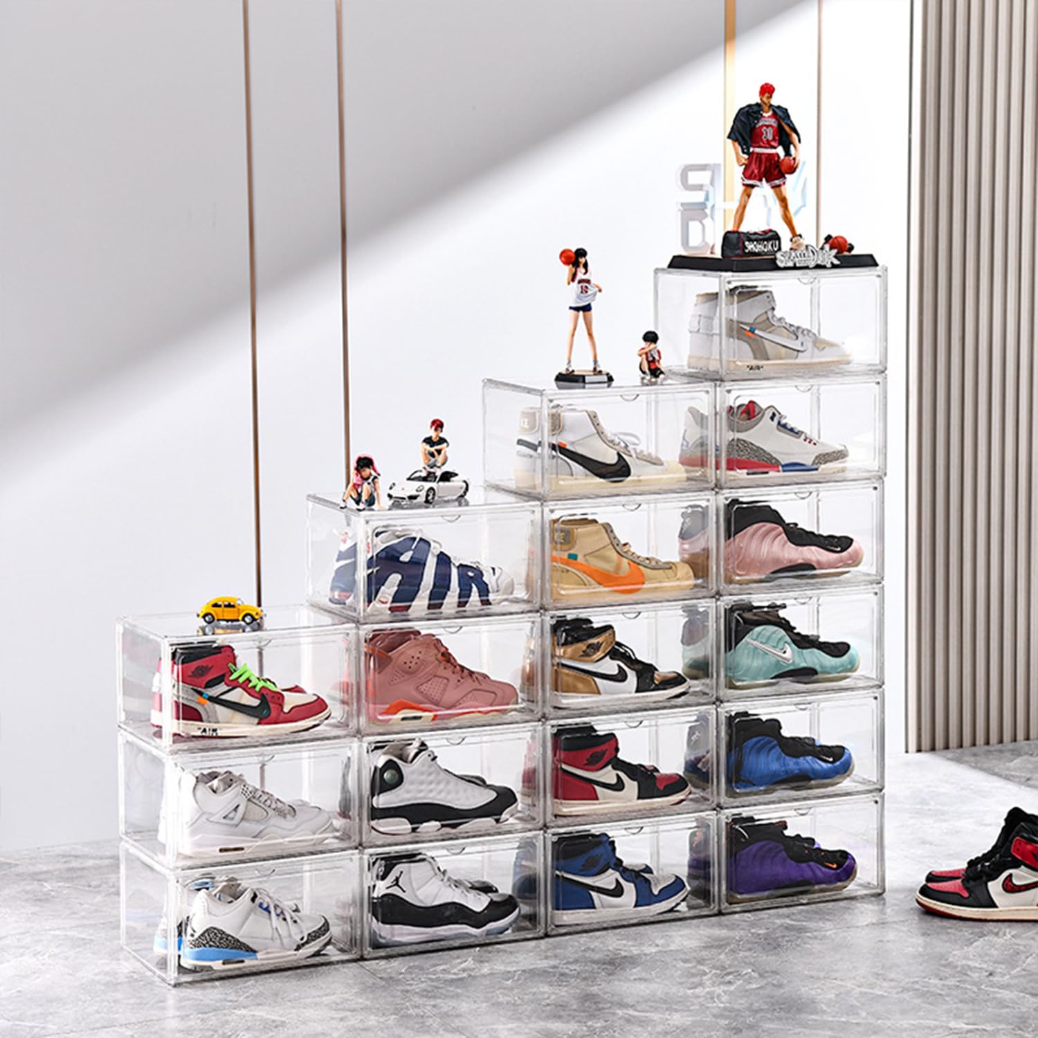 10 Pcs Shoe Boxes，Shoes Organizer, Shoe Storage Organizer Boxes with Magnetic Door, Clear Shoe Organizers Sneaker Storage Shoe Box for Women/Men.