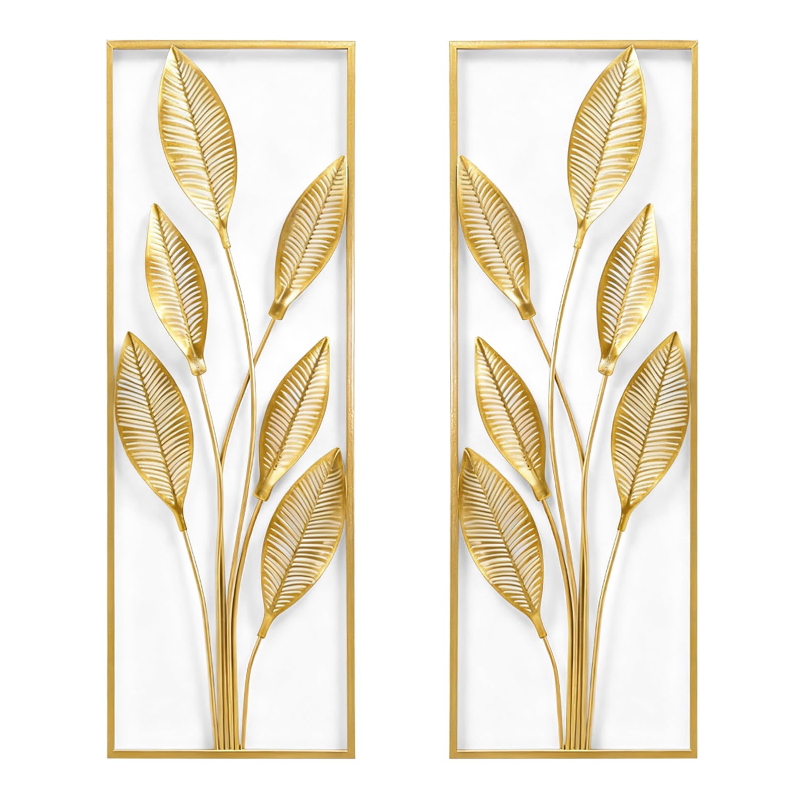 DecoracióN De Pared De Metal, 2 Piezas De DecoracióN De Pared Para Sala De Estar Hechas A Mano PéTalos De Pera Dorados Arte De Pared Moderno Para Sala De Estar Y Dormitorio (Montaje Sin Clavos)