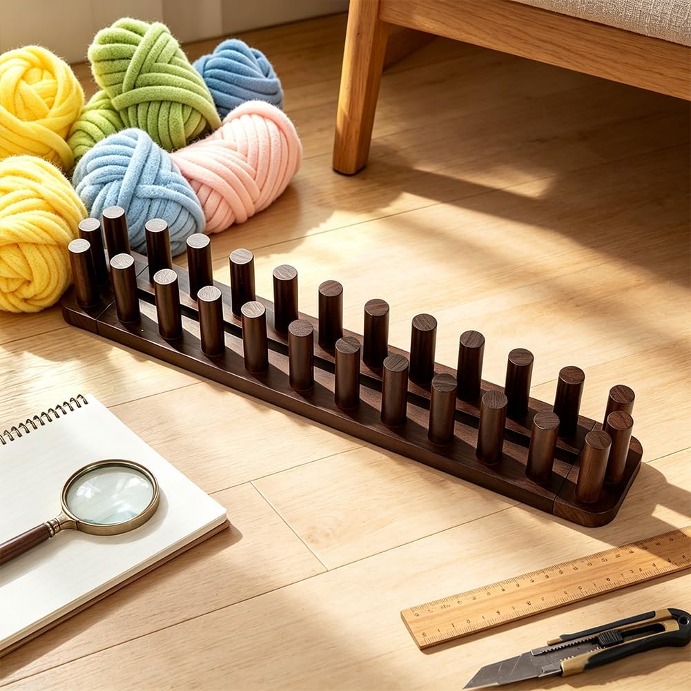 PH PandaHall Double-Row Yarn Blanket Kit, 40" Wooden Knitting Kit Needle-Free Weaving Kits for DIY Hand Knit Chunky Yarn Weaving Blanket Scarves Rugs Making Craft Project, Brown