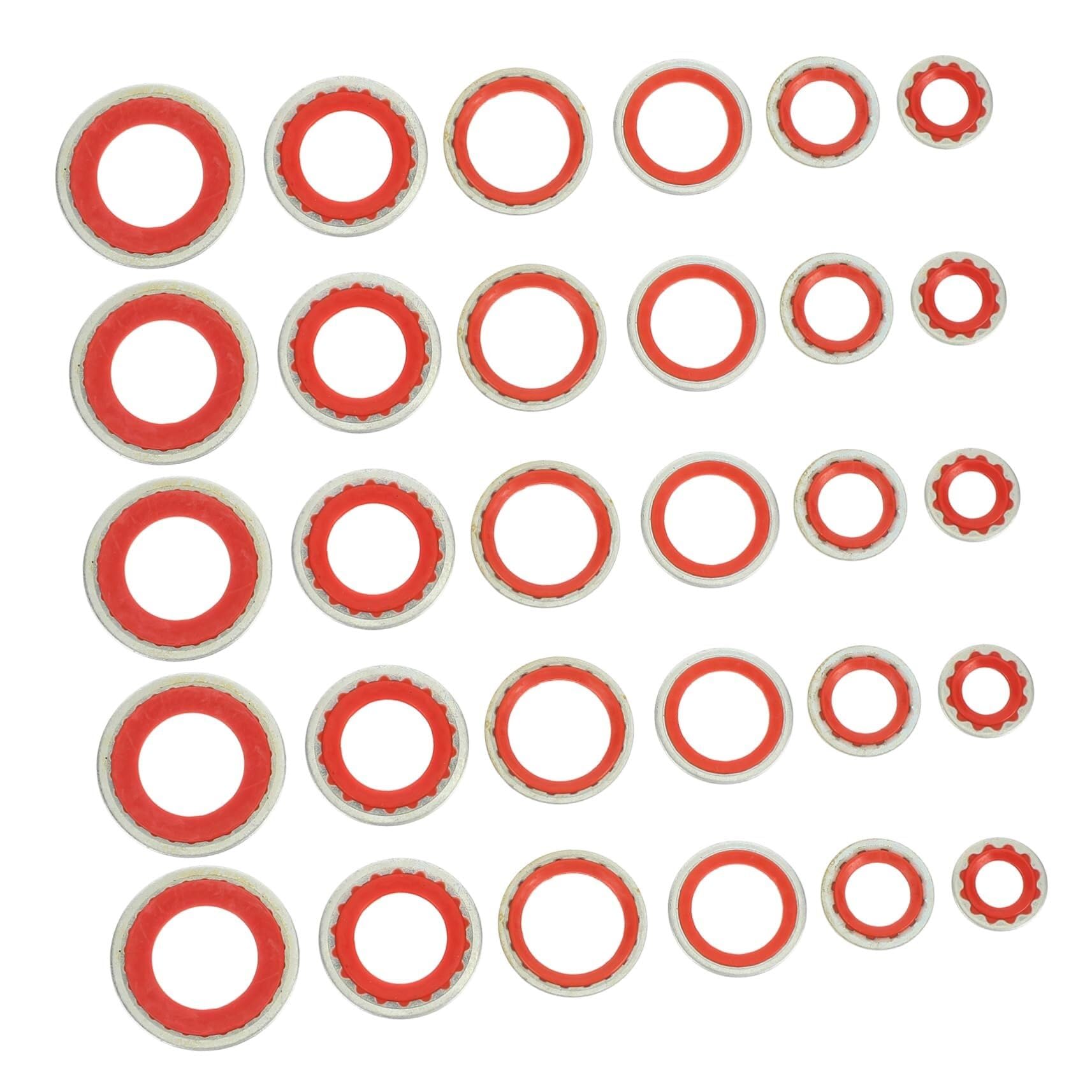 1 Juego de Arandelas Rojas Anillos de Aire Acondicionado Automotriz Reemplazo de Automóviles Anillos de Aire Acondicionado Junta de Compresor de Aire Acondicionado de PC de Acero Inoxidable 30 Piezas(