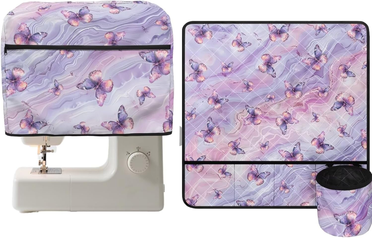 Sarogrorin Sewing Supplies Sewing Machine Table Dust Protection Cover and Mat Buttons Patterns Dust Cover to Keep Clean Thread Spools Muffling Mat Protection with Cylinder