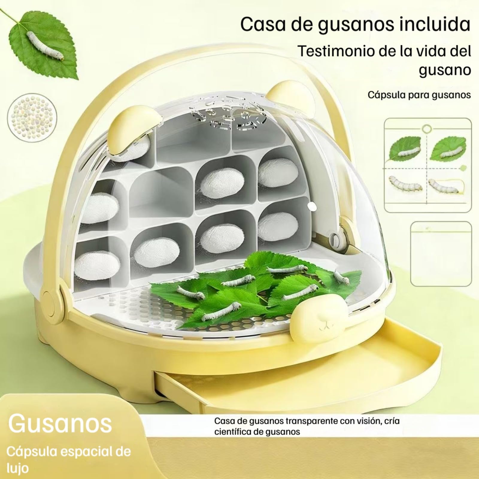 Cápsula para la cría Jaula para animalescaja Gusanos de Seda, terrario para Reptiles, Caja de alimentación portátil Transparente Tipo cajón Mejorada con asa. — view 2