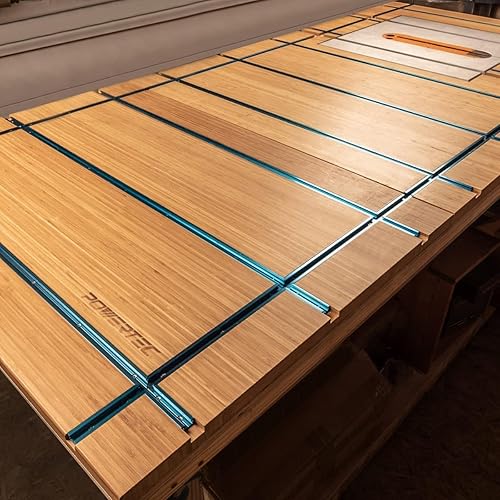 Miniatura 17 de POWERTEC 71169 Pista en T universal de 48 pulgadas con 2 abrazaderas de sujeción, azul anodizado