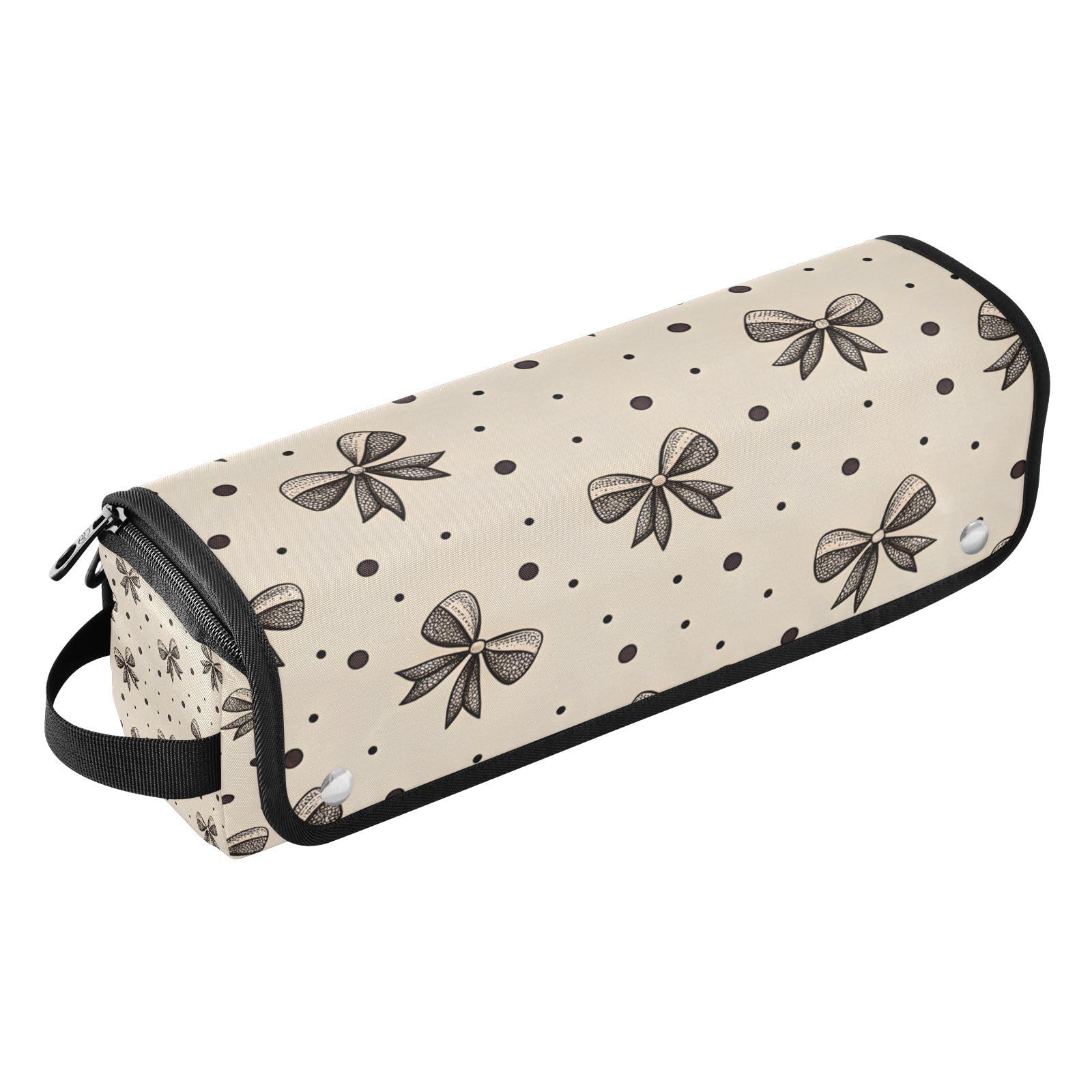 Brown Bows Hair Tools Travel Bag Portable Hair Accessory Organizer with Heat Resistant Mat 2 in 1 Curling