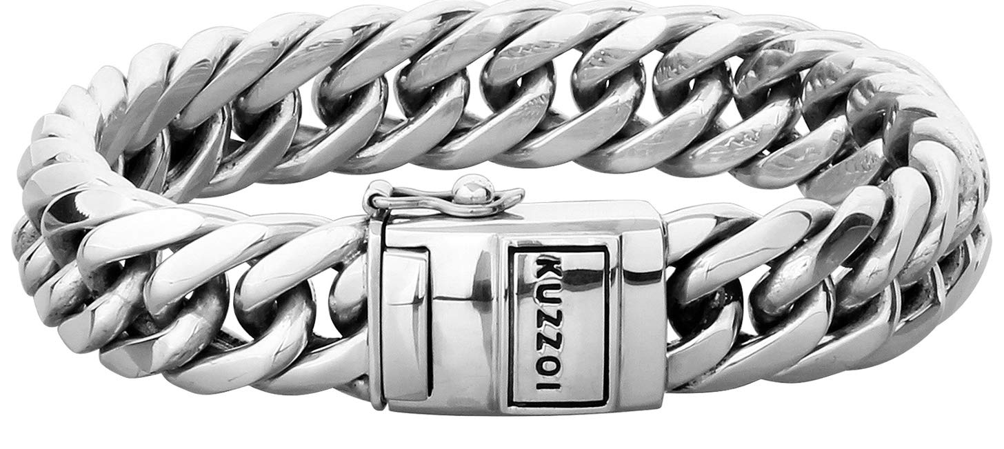 kuzzoi 925 Sterling Silver Round Byzantine Bracelet for Men, Length 7,48 inch - 9,05 inch, Width 0,55 inch, 3.17 oz