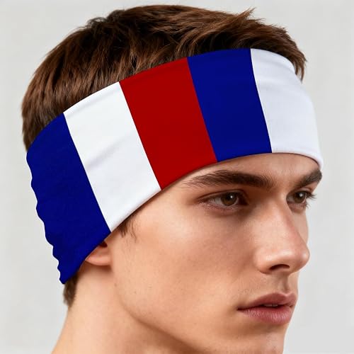 Threetols French Flag Tie Headband for Men Women Blue White Red National Flag No