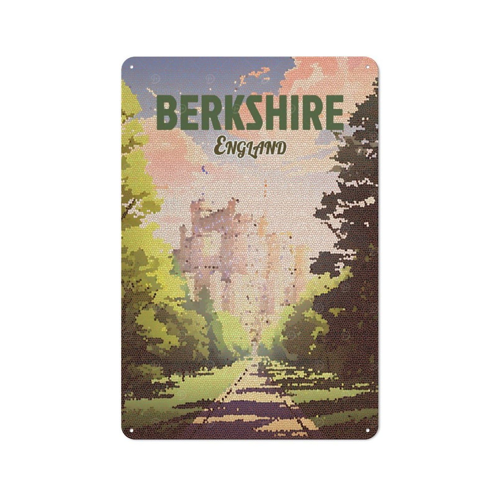Junmoney Style-24 Tin Wall Plaque 30X20cm With Berkshire England Mosaic Travel For Guest Room Or Hallway, For Updating Guest Room And Hallway After Moving