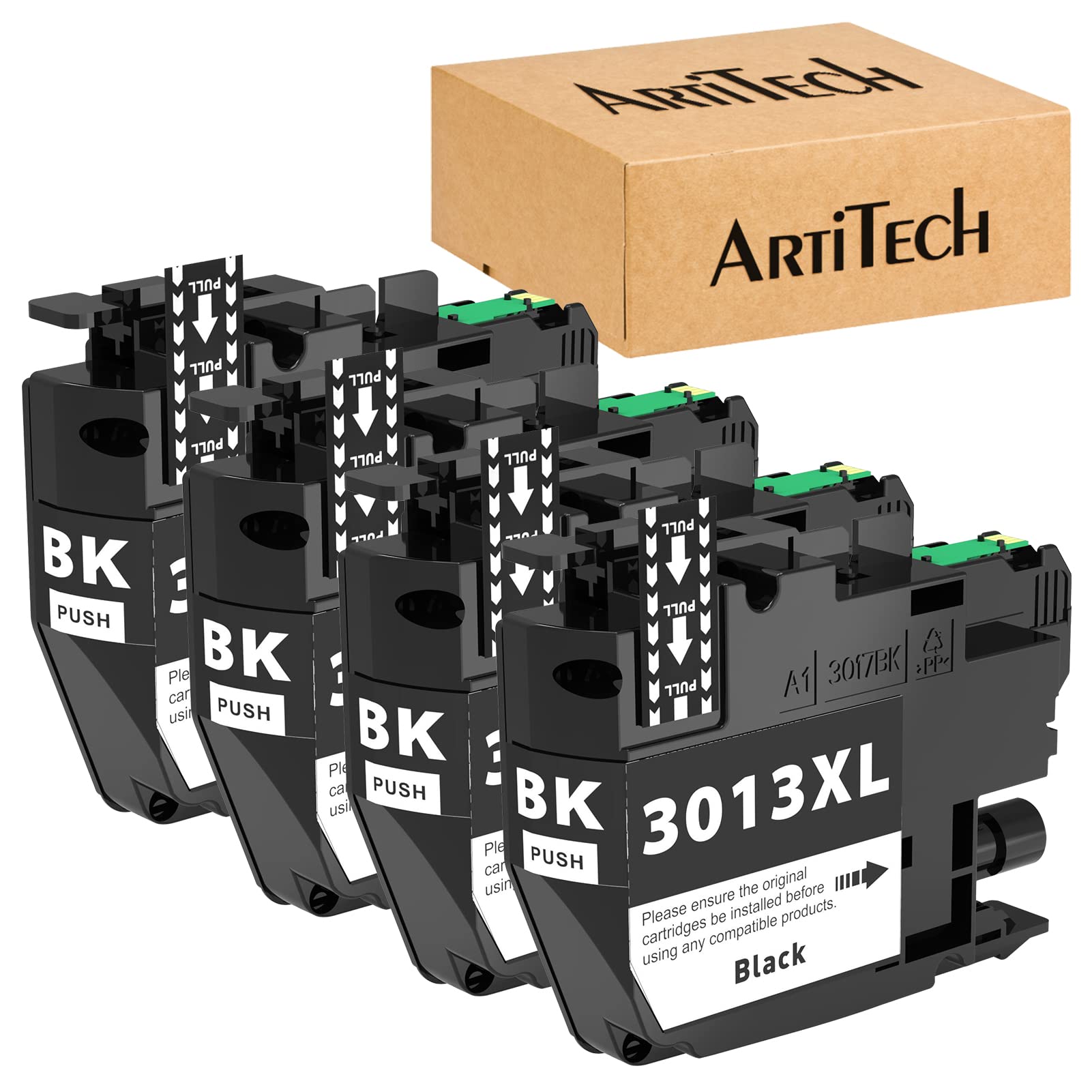 ArtiTechCompatible Ink Cartridge Replacement for Brother LC3013 LC3013XL BK Black Ink 4 Packs High Yield Ink Cartridges Work for Brother MFC-J491DW, MFC-J690DW, MFC-J895DW, MFC-J497DW Printers