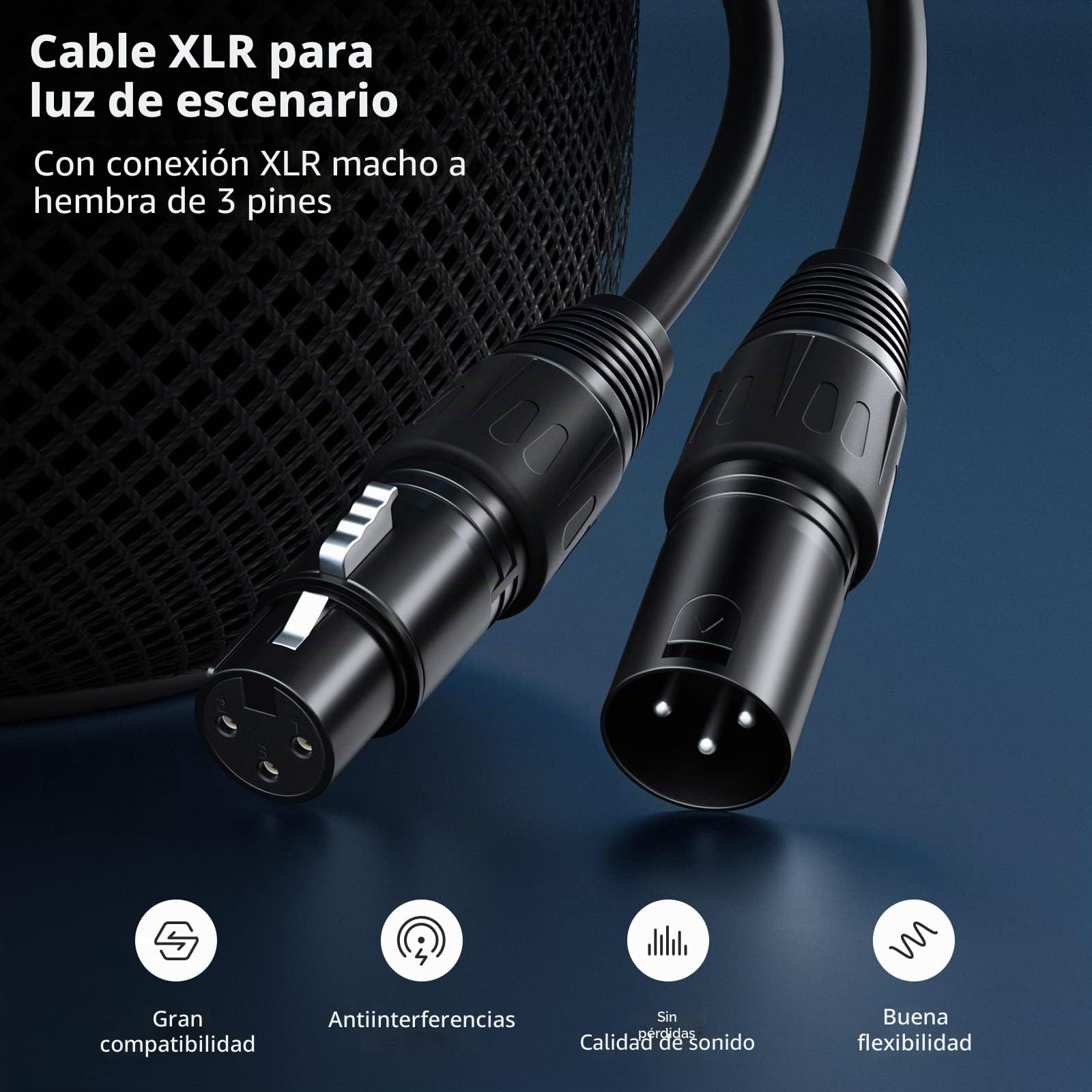 Neewer® Pack de 10 6,5 Pies/2 Metros XLR Cables de Luz de Escenario con 3-Pin Señal XLR Conexión Macho a Hembra para Luz de Cabeza Móvil Par Luz Foco con XLR de Entrada y Salida