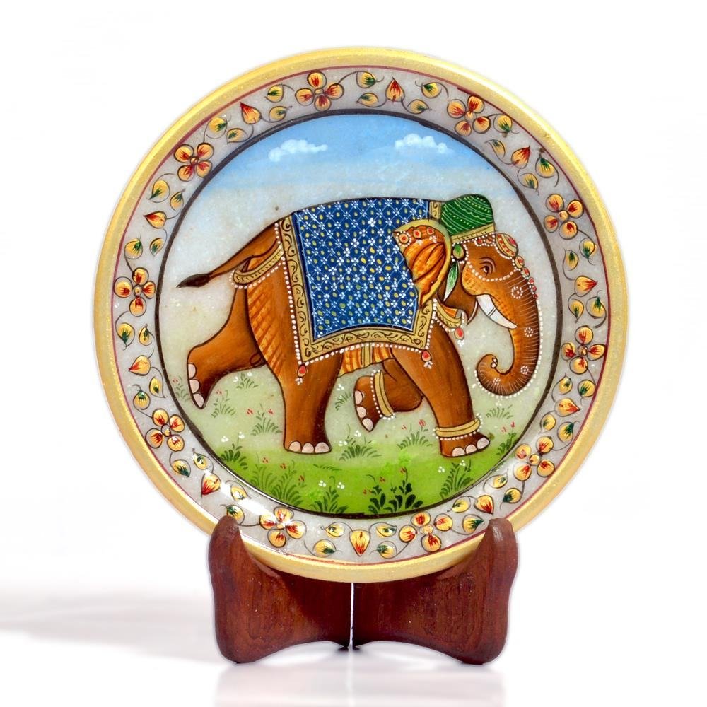 Rajasthani Elephant Gold Meenakari Marble Painting 393