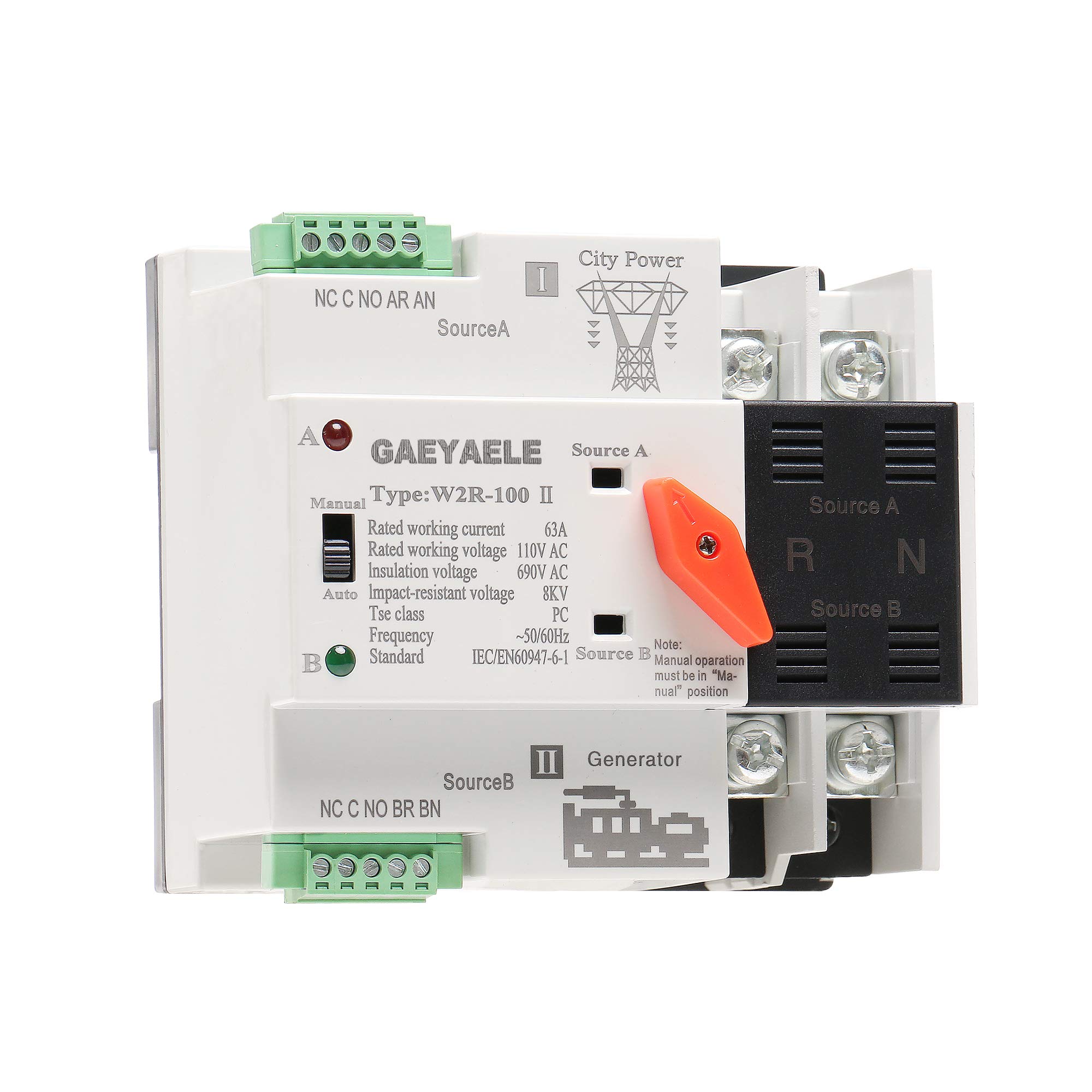 Amazon Com Gaeyaele W2r 2p 110v Din Rail Mounted Automatic Transfer Switch Three Phase Ats 63a Power Transfer Switch Patio Lawn Garden