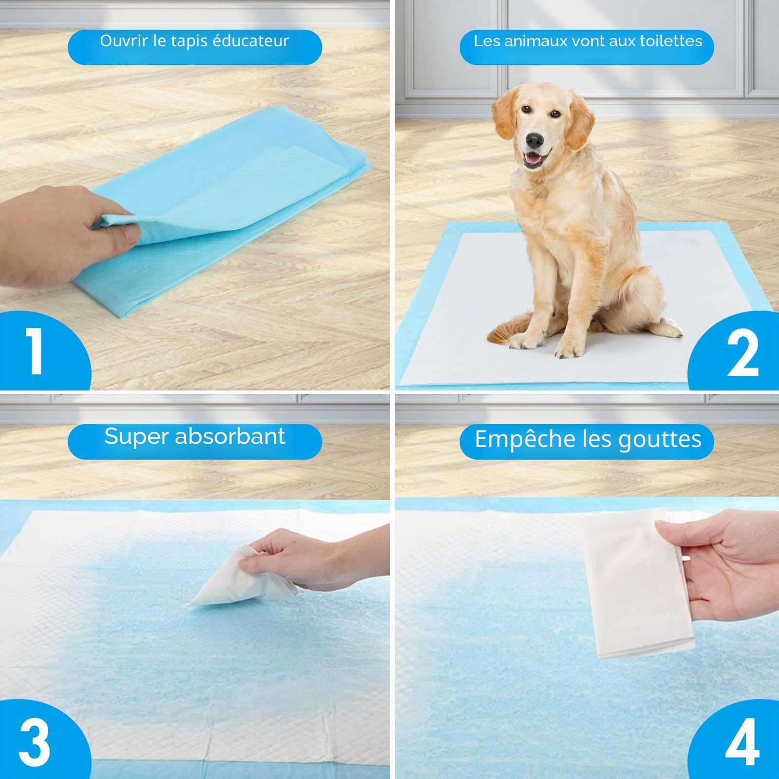 60 Pièces Alaise pour Chien, 90 x 60cm Alese Jetable, 5 Couches Tapis Educateur Chiot, Tapis Hygiénique Absorbant, Anti-Fuite et Séchage Rapide