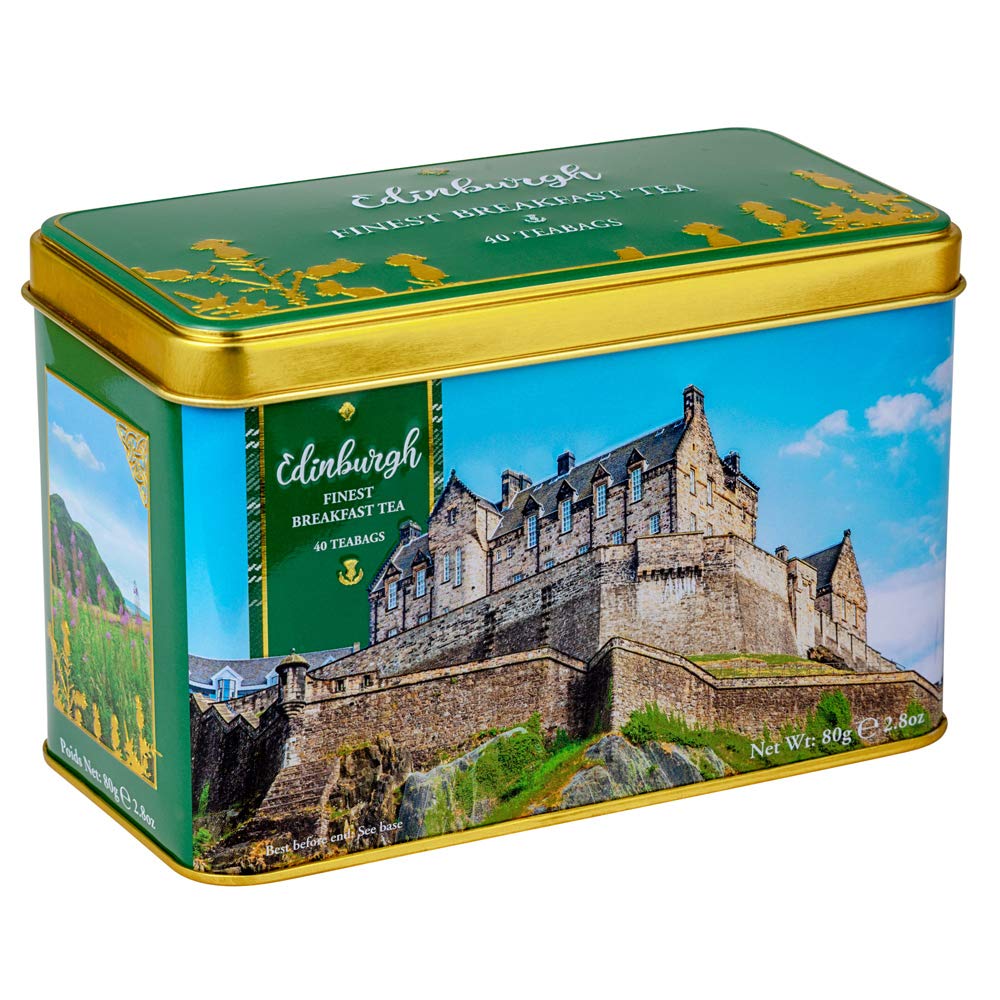New English Teas Edinburgh Castle Tea Caddy with 40 English Breakfast Teabags