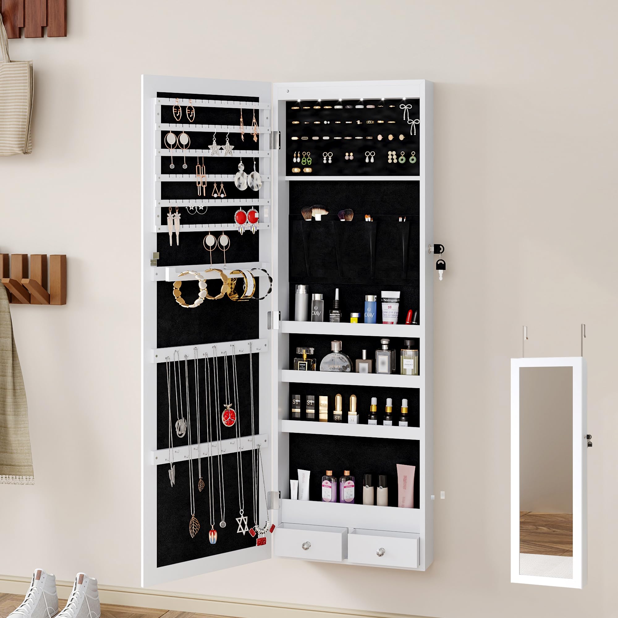 Amazon.co.jp: Timechee 壁掛け鏡 ドア掛けミラー 収納付き 完成品