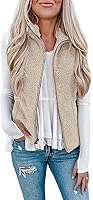 LOMON Women's Fuzzy Sherpa Fleece Vest - Lightweight Zippered Sleeveless Cardigan with Pockets, Cozy Warm Outerwear