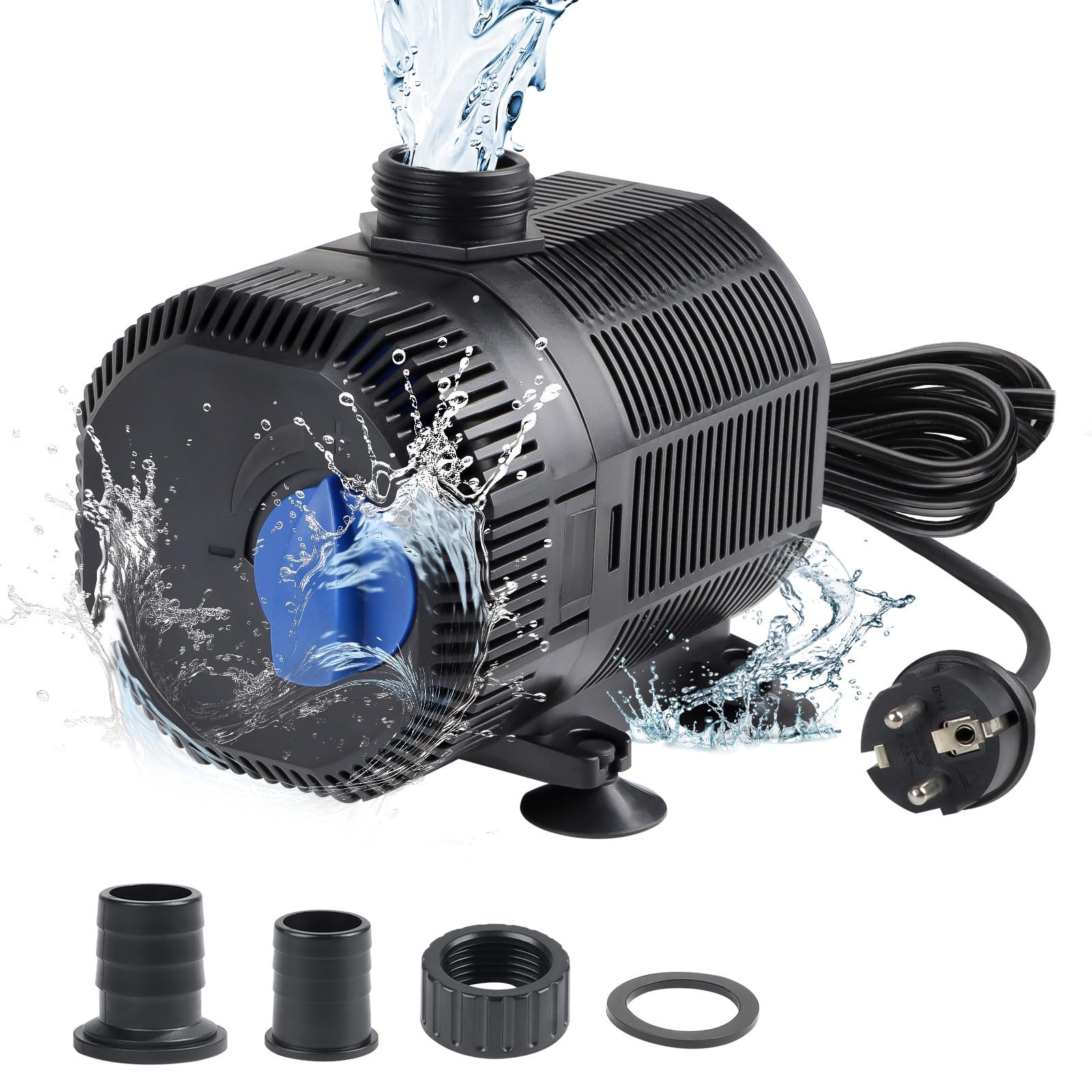 EXLECO pompa laghetto pompa filtro 2300L/H pompa acqua esterno Pompa per laghetti con Filtro 35W Pomp di Giardinaggio Stagno Sommergibile Pompa per Flusso pompas Ruscello con Cavo 10M & 2 ugelli