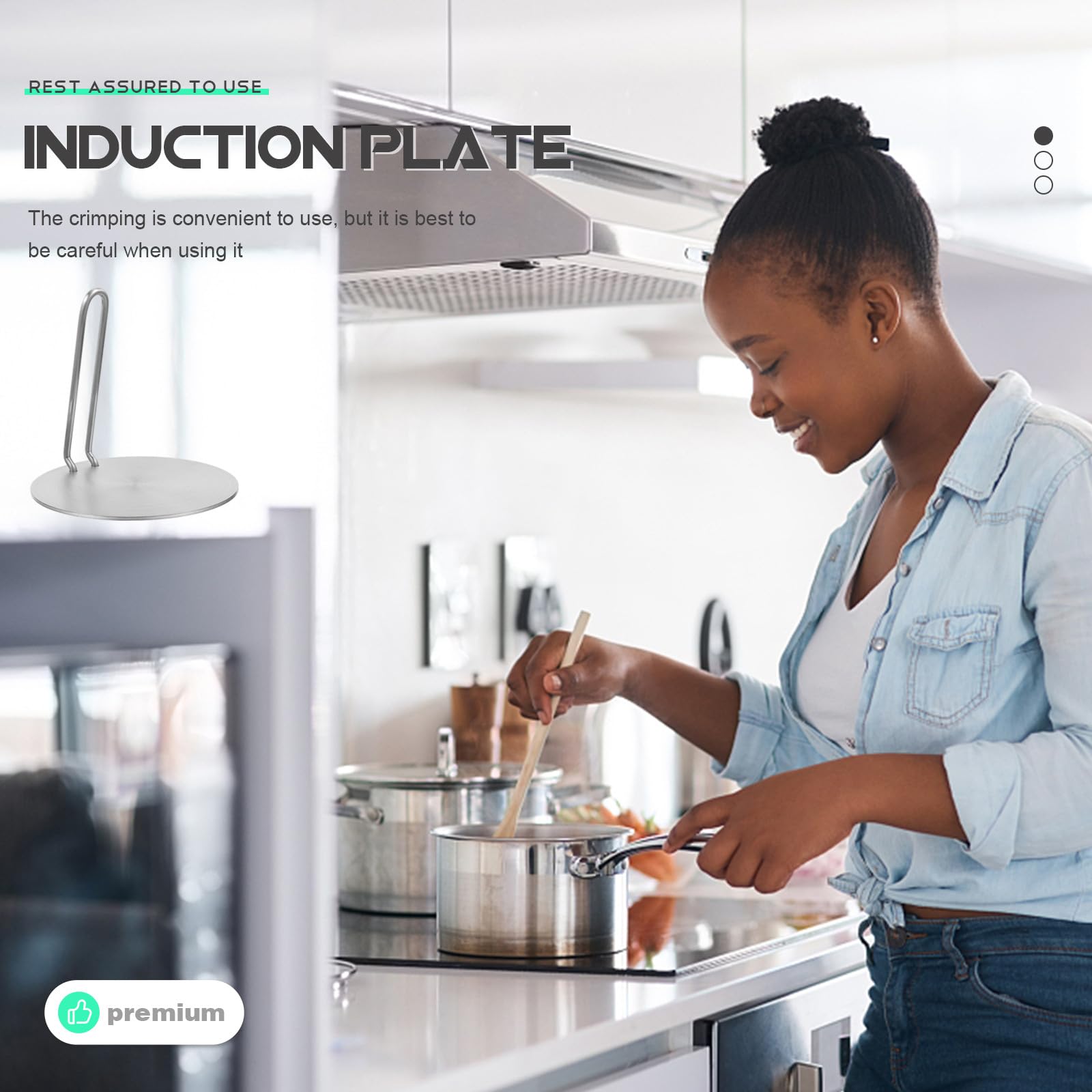 Tofficu Difusor de Calor para Estufa de Inducción, Placa de Conducción de Calor de Acero Inoxidable con Mango Desmontable, Adaptador Redondo para Cocinas Eléctricas Gas, Herramienta