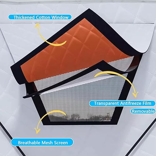 Miniatura 5 de Portable Pop-Up Ice Fishing Tent for 6-10 Persons, 420D Insulated Shelter with Stove Jack, Anchors & Carry Bag, Winter Fishing Mat (260x260x170cm)