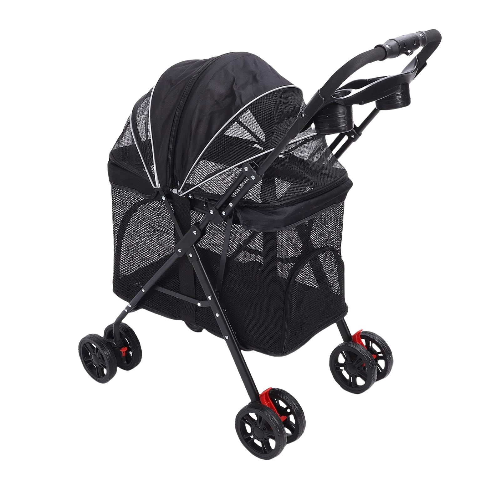 Yinhing Passeggino Pieghevole per Animali Domestici per Cani Gatti Trasportino da Viaggio a 4 Ruote con Parasole a 3 Vie Alimentazione con un Pieghevole e Freni Grigio (BLACK)