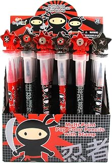 TINYMILLS 24 Pcs Ninjas 2 in 1 Stackable Stacking Crayon with Extra Stamper Topper, Kids Party Favors, Goodie Bag Stuffers, Classroom Rewards, Prizes