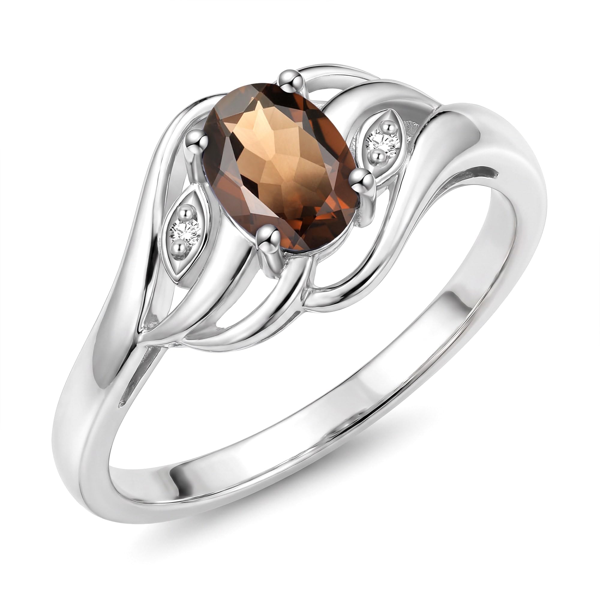 Rylos Ring featuring Classic Style, 6X4MM Birthstone Gemstone, &amp; Diamonds - Elegant Jewelry for Women in Sterling Silver, Sizes 5-10