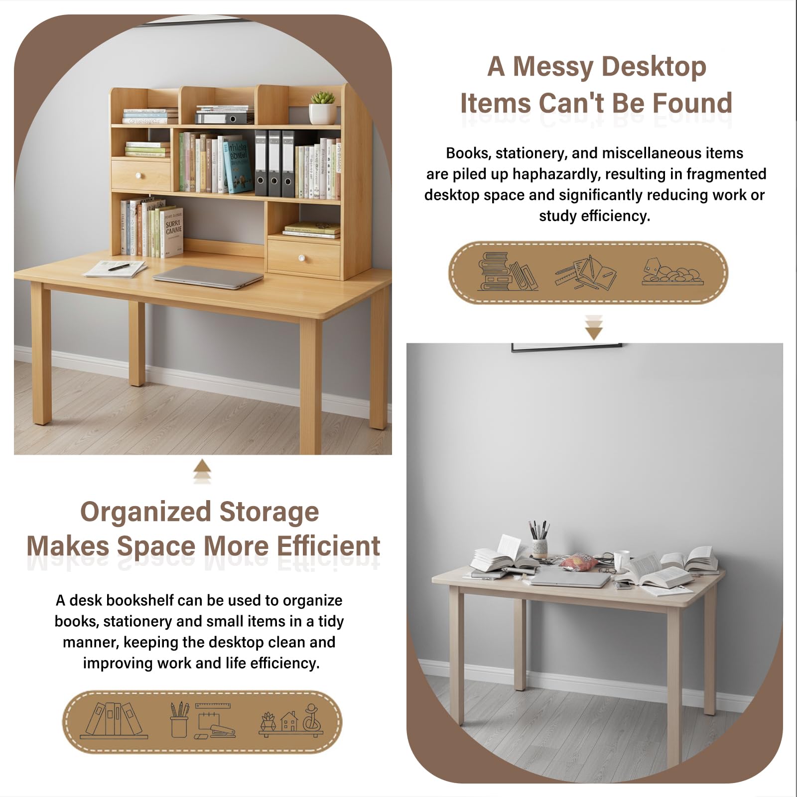 Libreria da Scrivania Mini Scaffale da Appoggio con Cassetti, Mensola Scrivania Legno Salvaspazio per Ufficio, Porta Libri Organizer con Struttura Stabile 60/80x17x80cm(Size:80x17x80CM)