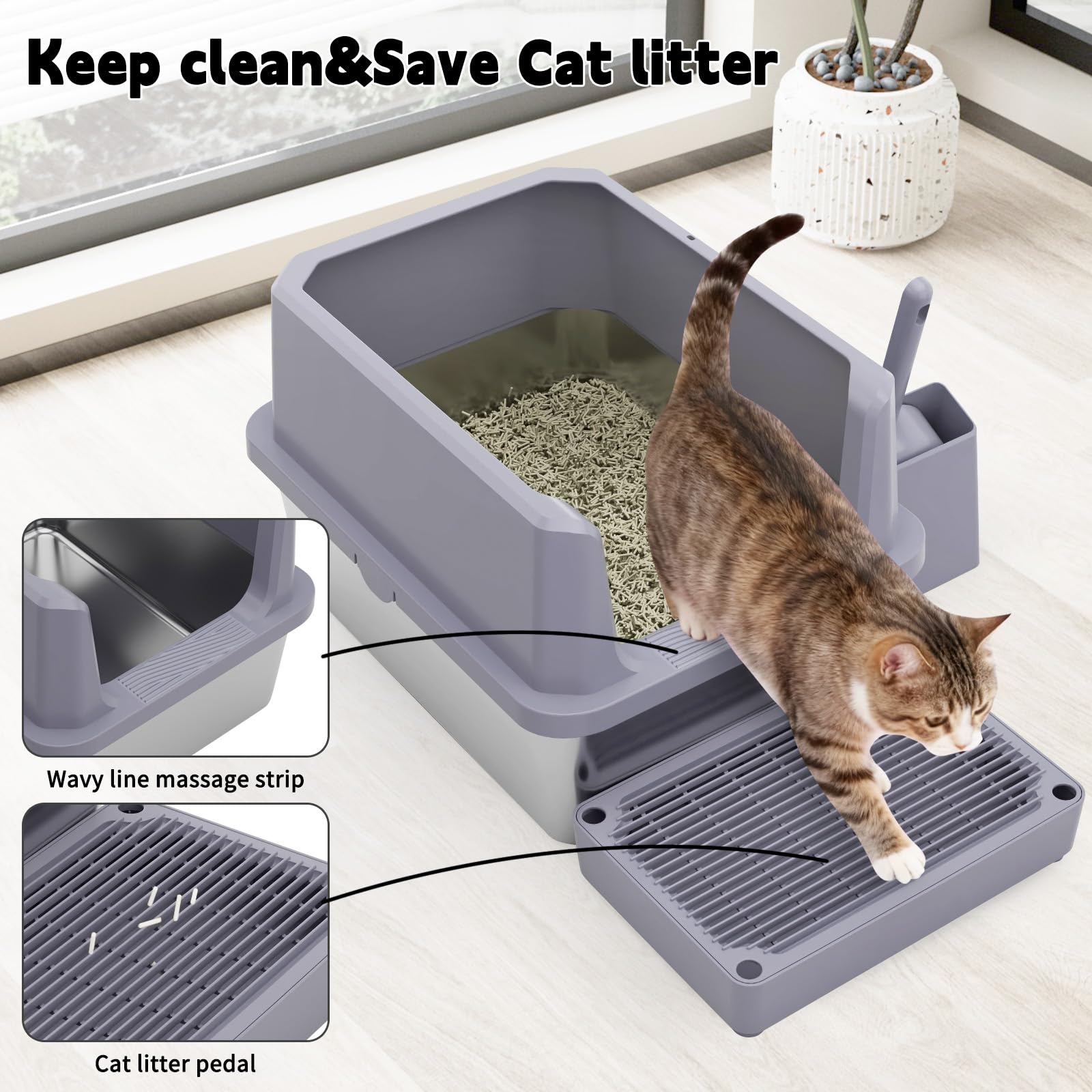 RIZZARI Cat Litter Box: Pink Stainless Steel Won’t Trap Odors - Easy Rinse Clean Non-Porous - Open Top Design - 11.6" High Sides - 17.3"x13.5" - with Scoop - Studio Apartment/Bathroom - image 4