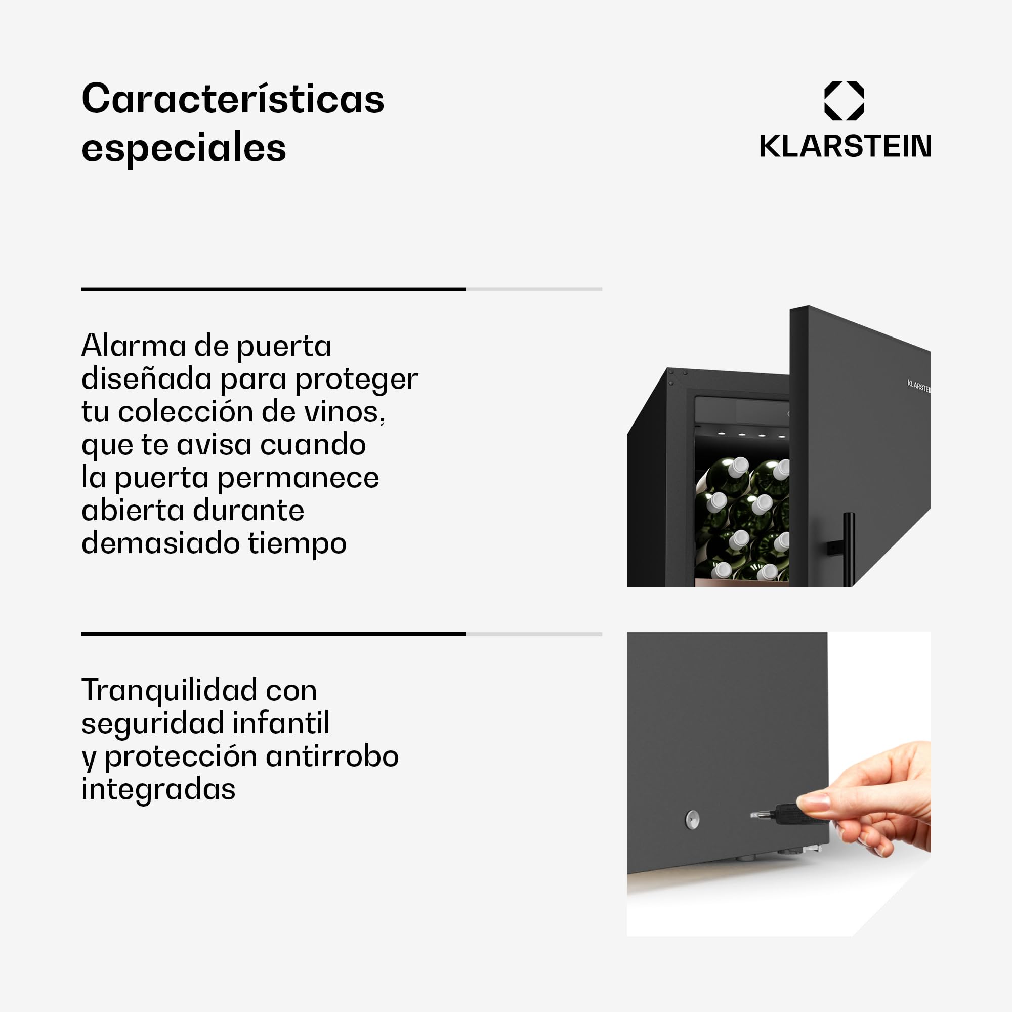 KLARSTEIN CellarMax Vinoteca Grande - 155 Botellas, 5-20°C, Control Táctil, Puerta Metálica, Cerradura, Alarma, Independiente, Nevera Para Vinos