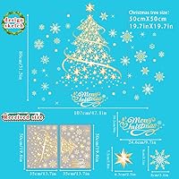 Vista 5 de Decoraciones de Navidad para ventana, árbol de Navidad dorado, copos de nieve, calcomanías de doble cara, decoración de ventana, pared, puerta