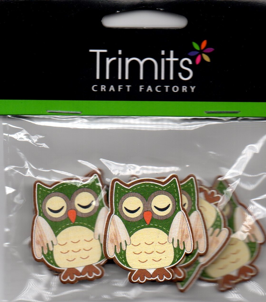 6 x WOODEN OWLS BY TRIMITS SELF ADHESIVE EMBELLISHMENTS 2295