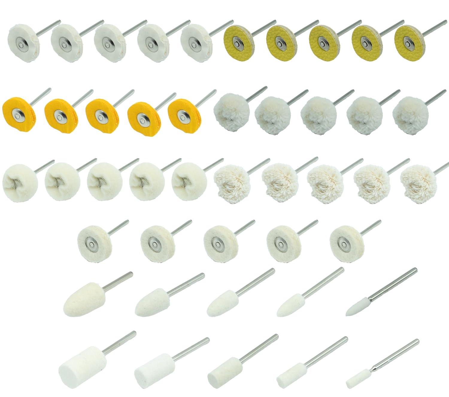 SenForge 45 Pcs 1In Polishing Buffing Wheel Set,Wool Felt Cotton Mounted 3mm Shank for Rotary Tool Accessories,Mini Brush Polishing Kit Jewelry Buffer Polisher for Watch and Jewelry