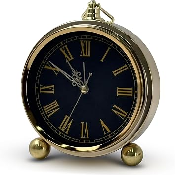 Maxspace Desk Clock, Battery Operated Retro Vintage Non-Ticking Small Alarm Clock, Quartz Movement HD Glass Silent Table Clock for Bedroom Living Room Indoor Decoration Gold-Roman