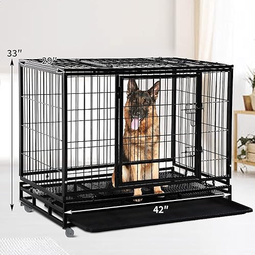 Miniatura 9 de Jaula de metal resistente de 484236 pulgadas, valla grande para perros para entrenamiento, valla de perro para interiores y exteriores, con ruedas