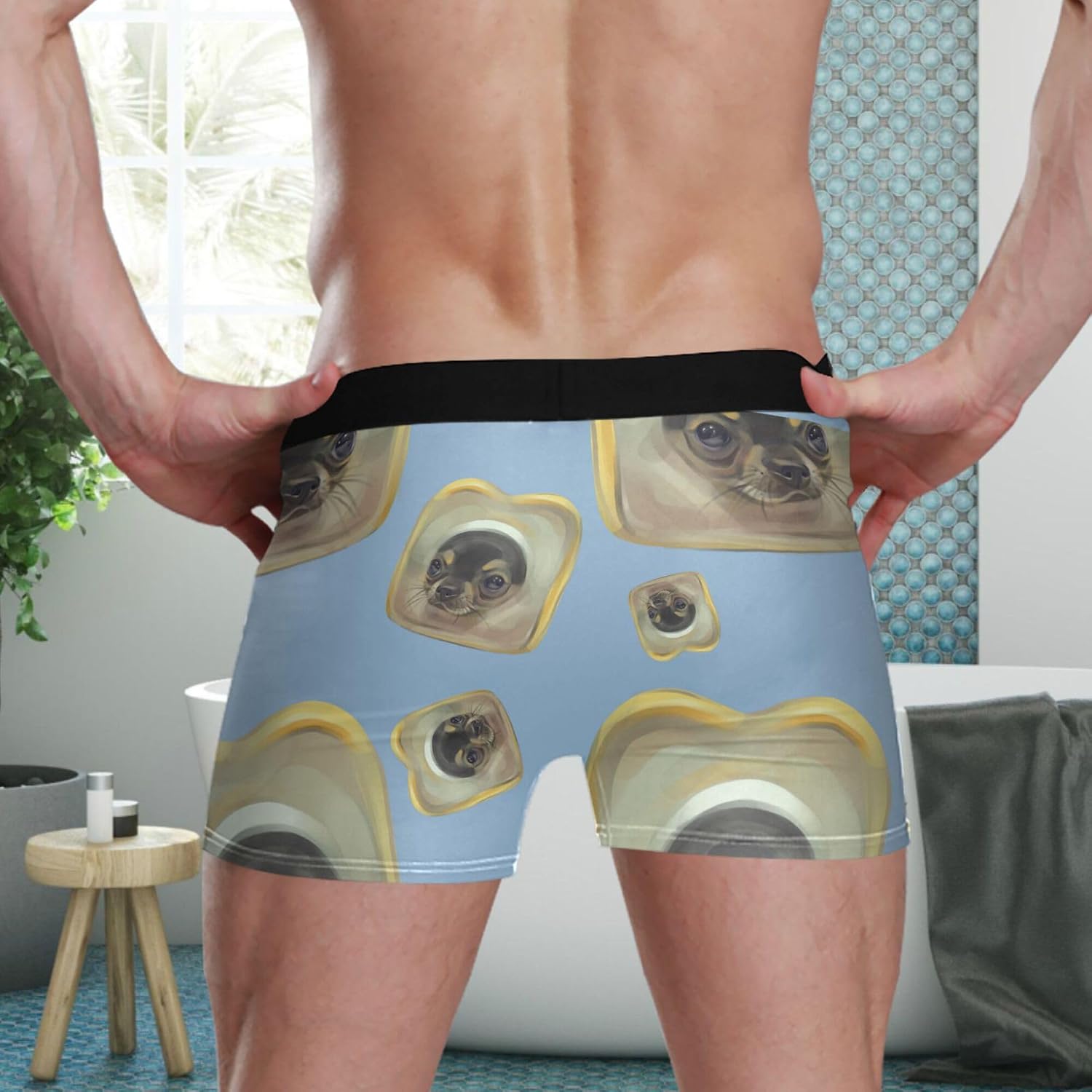 visesunny Men's Boxer Briefs Funny Animal Pattern Chihuahua Dog Soft Breathable Underwear with Stretch Waistband