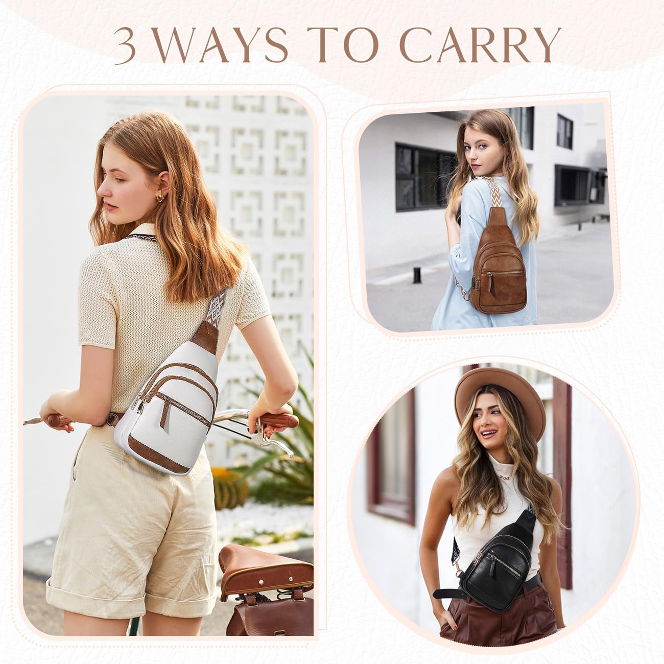 VASCHY Sling Bag for Women Men,Trendy Vegan Leather Small Crossbody Shoulder Chest Bag Fanny Pack Belt Bag for Travel