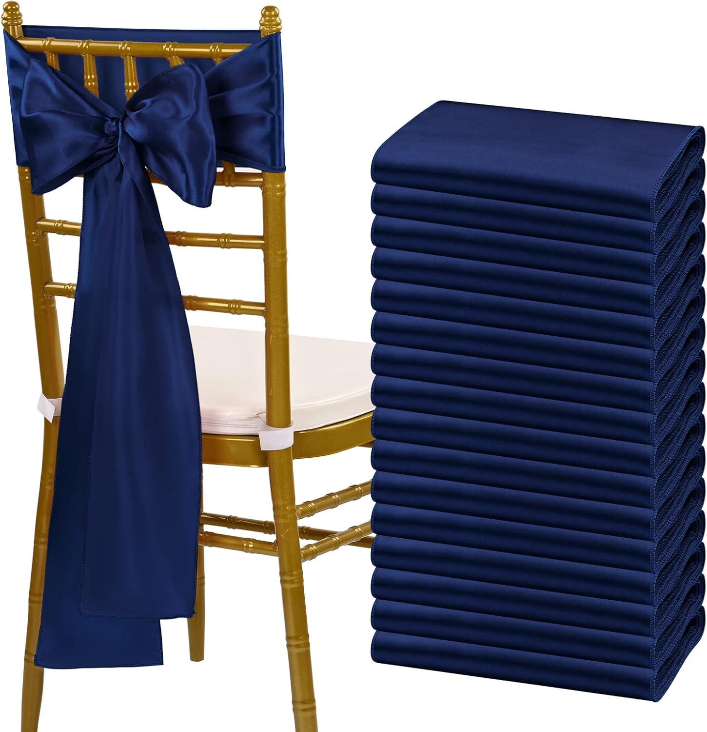fani 60 PCS Navy Blue Satin Chair Sashes Bows Universal
